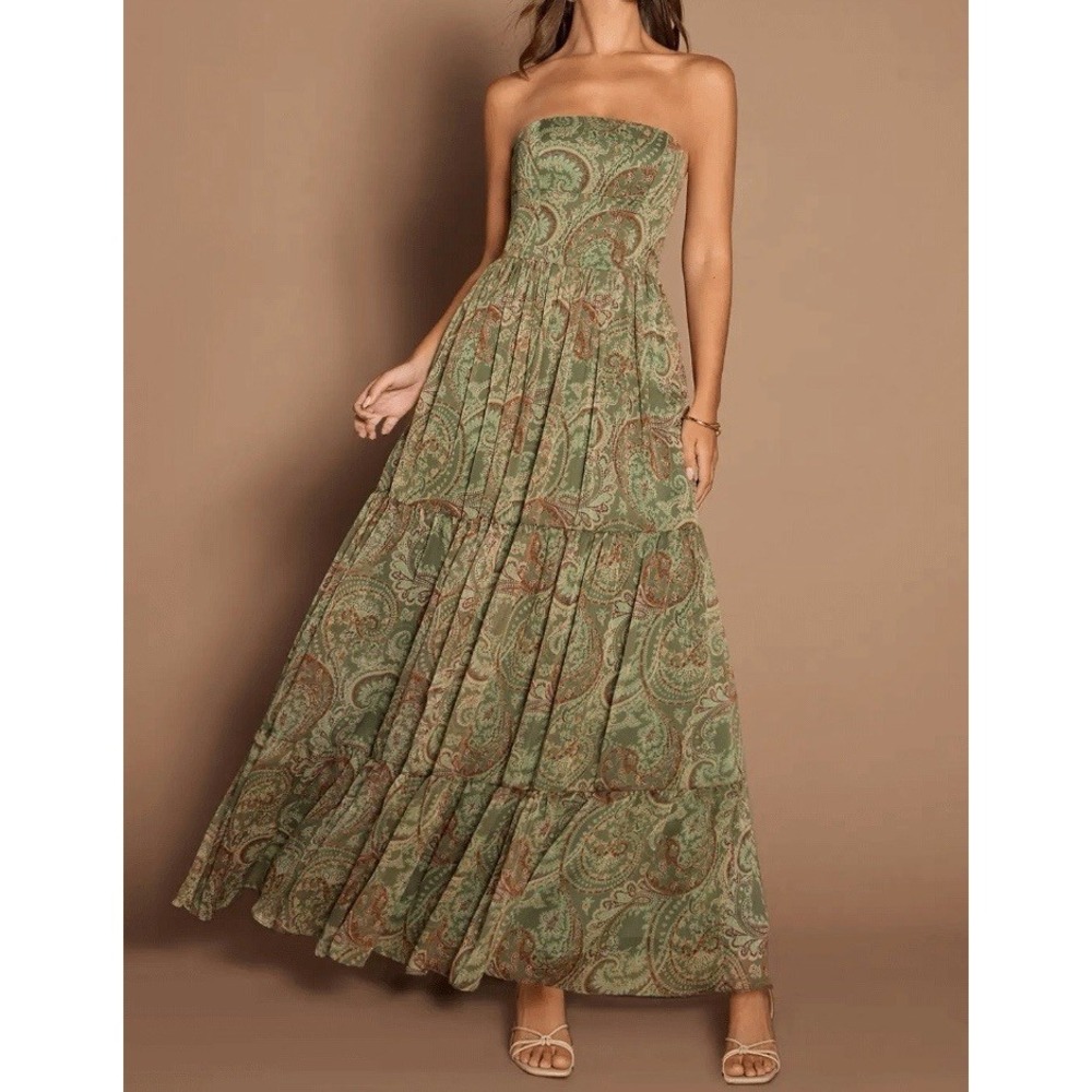 Azazie‎ Atelier Jarah Sage Paisley Maxi Dress Size 4